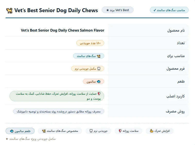 مکمل جویدنی روزانه سگ مسن وتس بست Vet’s Best Senior Dog Daily Chews